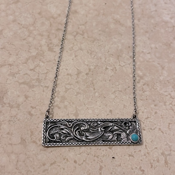 NWT- Silver Strike Silver with Turquoise Stud Hoop Earrings & Necklace Set - Picture 3 of 6
